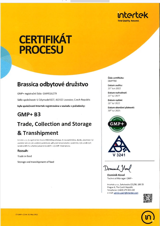 Certifikát Brassica GMP+